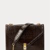 Geantă de mână Ralph Lauren Polo ID, ciocolată, cu lanț cu plic în relief Geantă de mână Ralph Lauren Polo ID, ciocolată, cu lanț cu plic în relief