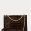 Geantă de mână Ralph Lauren Polo ID, ciocolată, cu lanț cu plic în relief Geantă de mână Ralph Lauren Polo ID, ciocolată, cu lanț cu plic în relief