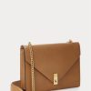 Genți Crossbody Ralph Lauren Polo ID din piele de vițel, maro, pentru femei