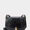 Genți de șa Ralph Lauren Polo ID cu relief croc pentru femei negre