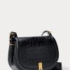 Genți de șa Ralph Lauren Polo ID cu relief croc pentru femei negre