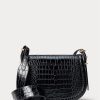 Genți de șa Ralph Lauren Polo ID cu relief croc pentru femei negre