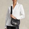 Genți de șa Ralph Lauren Polo ID cu relief croc pentru femei negre