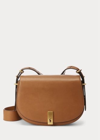Genți de șa Ralph Lauren Polo ID din piele de vițel de culoare maro