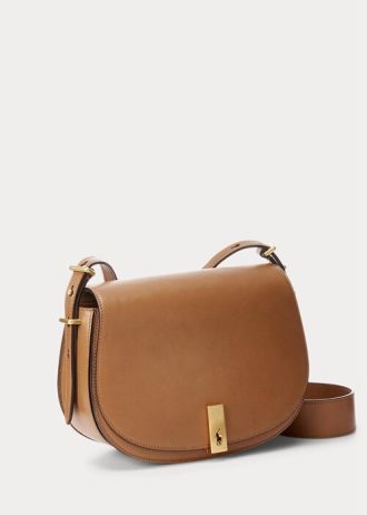 Genți de șa Ralph Lauren Polo ID din piele de vițel de culoare maro