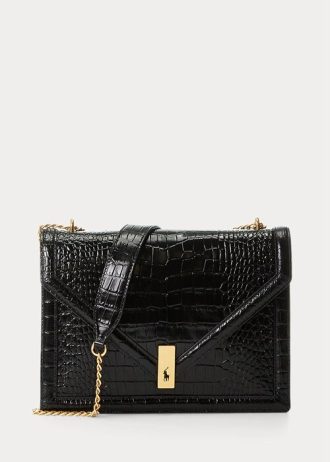 Genți de cruce cu lanț cu plic în relief pentru femei Ralph Lauren Polo ID negre