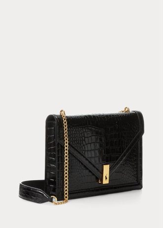 Genți de cruce cu lanț cu plic în relief pentru femei Ralph Lauren Polo ID negre