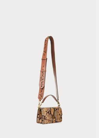 Genți de cruce Tayler mici din piele sintetică de șarpe Ralph Lauren kaki pentru femei
