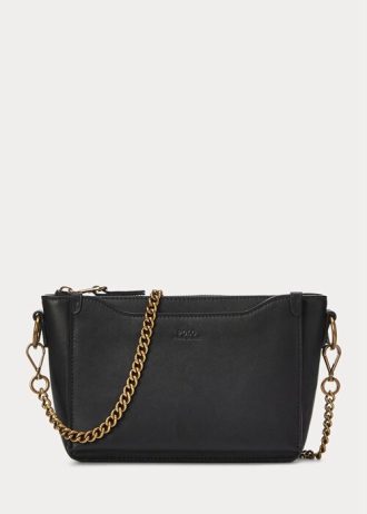 Genți de damă negre Ralph Lauren din piele Mini Sloane