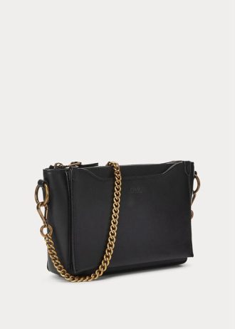 Genți de damă negre Ralph Lauren din piele Mini Sloane