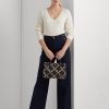 Genți de ghiozdan Marcy medii din piele cu imprimeu folie Ralph Lauren, rafinate, bleumarin/aur modern