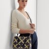 Genți de ghiozdan Marcy medii din piele cu imprimeu folie Ralph Lauren, rafinate, bleumarin/aur modern