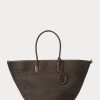 Genți de tote Bellport mari de paie, ciocolată, pentru femei, Ralph Lauren