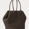 Genți de tote Bellport mari de paie, ciocolată, pentru femei, Ralph Lauren