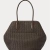 Genți de tote Bellport mari de paie, ciocolată, pentru femei, Ralph Lauren
