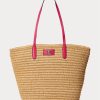 Genți de tote Brie mari din paie Ralph Lauren pentru femei, natural/roz sport