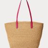 Genți de tote Brie mari din paie Ralph Lauren pentru femei, natural/roz sport