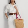 Genți de tote Brie mari din paie Ralph Lauren pentru femei, natural/roz sport