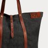 Genți de tote din denim cu finisaje din piele Ralph Lauren pentru femei Indigo