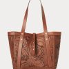 Genți de tote din piele prelucrate manual Ralph Lauren de damă maro Genți de tote din piele prelucrate manual Ralph Lauren de damă maro
