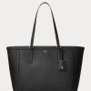 Genți de tote mari Clare din piele Ralph Lauren Crosshatch pentru femei negre