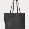 Genți de tote mari Clare din piele Ralph Lauren Crosshatch pentru femei negre