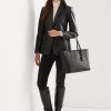 Genți de tote mari Clare din piele Ralph Lauren Crosshatch pentru femei negre