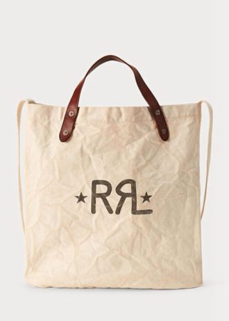 Genți de tote pentru bărbați alb cu logo Ralph Lauren Canvas Market