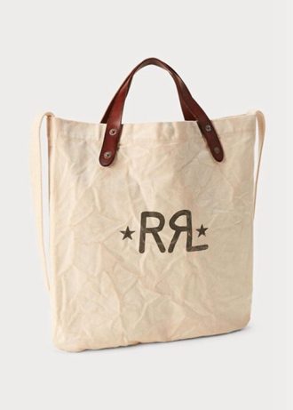 Genți de tote pentru bărbați alb cu logo Ralph Lauren Canvas Market