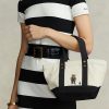 Genți de tote pentru femei Ralph Lauren, ecru/negru, din pânză, ursuleț polo mici