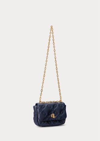 Genți de umăr medii din piele Nappa matlasată Ralph Lauren pentru femei, rafinate bleumarin