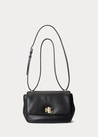 Genți de umăr medii din piele Nappa Ralph Lauren pentru femei negre
