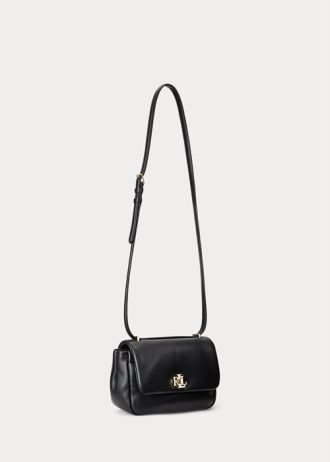Genți de umăr medii din piele Nappa Ralph Lauren pentru femei negre