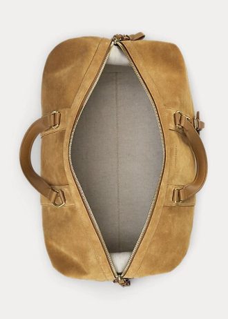 Genți duffle din piele de căprioară vițel Ralph Lauren Welington pentru bărbați kaki