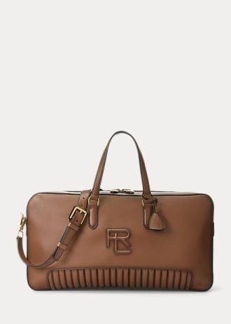 Genți duffle din piele de vițel lustruită matlasată Ralph Lauren pentru bărbați, ciocolată