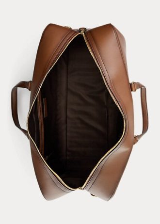 Genți duffle din piele de vițel lustruită matlasată Ralph Lauren pentru bărbați, ciocolată