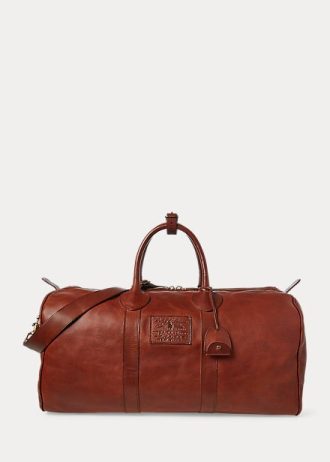 Genți duffle din piele Ralph Lauren Heritage pentru bărbați, ciocolată