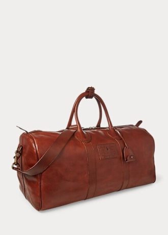 Genți duffle din piele Ralph Lauren Heritage pentru bărbați, ciocolată
