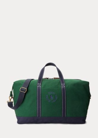 Genți duffle din pânză pentru bărbați verzi cu logo-ul Ralph Lauren brodat