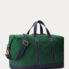 Genți duffle din pânză pentru bărbați verzi cu logo-ul Ralph Lauren brodat Genți duffle din pânză pentru bărbați verzi cu logo-ul Ralph Lauren brodat