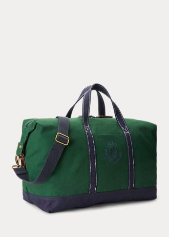 Genți duffle din pânză pentru bărbați verzi cu logo-ul Ralph Lauren brodat