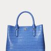 Genți ghiozdan Marcy medii din piele în relief Ralph Lauren albastre New England