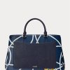 Genți ghiozdan mari Hanna, din piele, Ralph Lauren, cu imprimeu de frânghie nautice