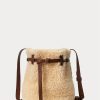 Genți găleți mini Bellport din shearling Ralph Lauren Honey/crem pentru femei