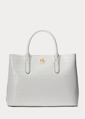 Genți Marcy Mary Satchel Ralph Lauren, albe, din piele în relief
