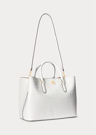 Genți Marcy Mary Satchel Ralph Lauren, albe, din piele în relief