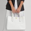 Genți Marcy Mary Satchel Ralph Lauren, albe, din piele în relief Genți Marcy Mary Satchel Ralph Lauren, albe, din piele în relief