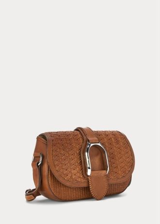 Genți de umăr Welington din piele de vițel împletită Ralph Lauren maro pentru femei