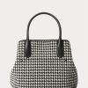 Genți tote Bellport medii Ralph Lauren Houndstooth pentru femei, negre/albe