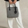 Genți tote Bellport medii Ralph Lauren Houndstooth pentru femei, negre/albe